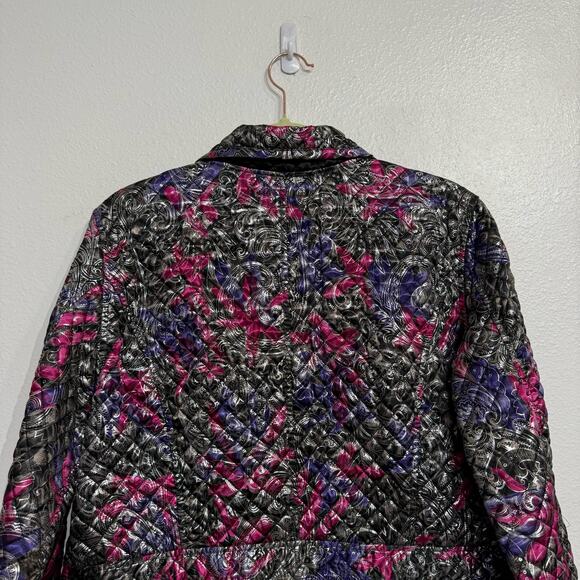 Chico's Metallic Shimmer Floral Paisley Quilted Full Zip Jacket Sz 2/L - Picture 9 of 14